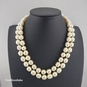 Carolee GLOSSY IVORY 2-STRAND LAYERED FAUX PEARL NECKLACE HAND KNOTTED